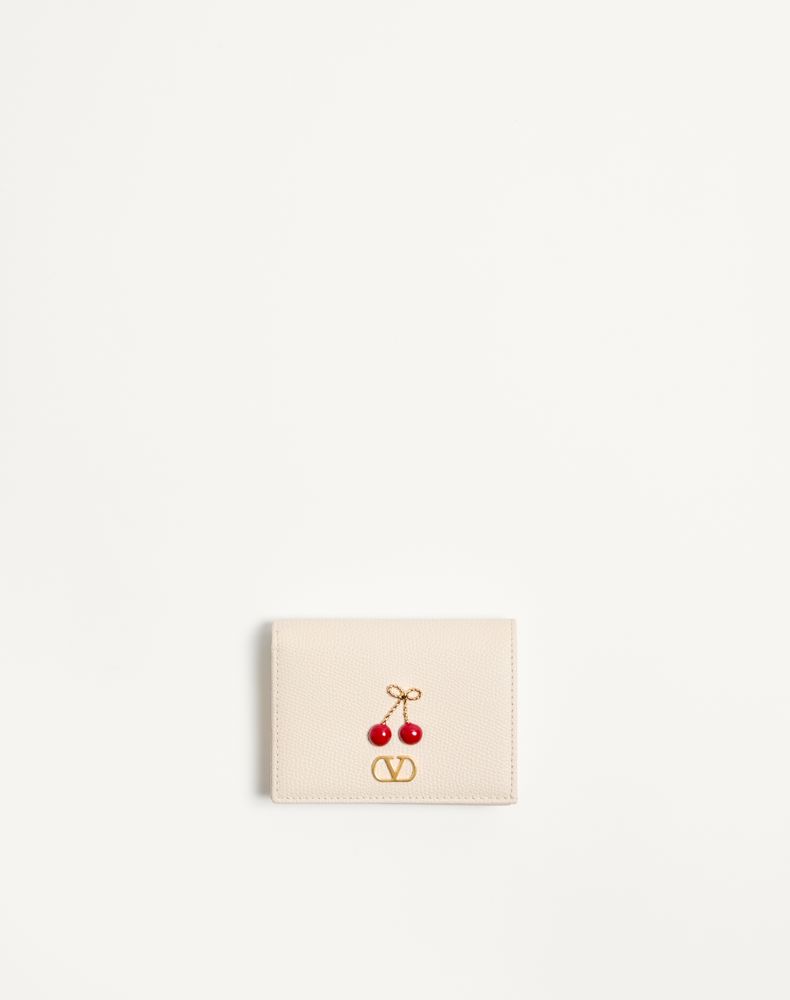 Valentino Garavani Women's Light Ivory Cherryfic Wallet In Grainy Calfskin Woman Uni