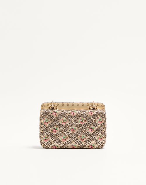 Valentino Garavani - Borsa Piccola Valentino Garavani Rockstud Spike In Tessuto Jacquard Papier Floral - Oro/multicolor - Donna - Borse A Spalla