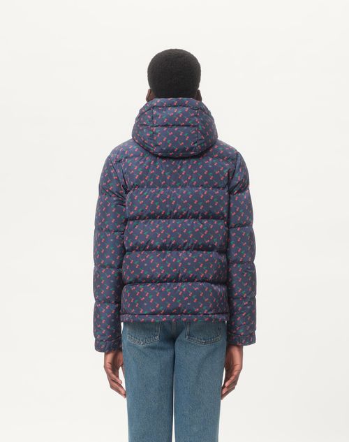 Valentino - Nylon Hooded Down Jacket With Cherryfic Print - Blue - Man - Outerwear