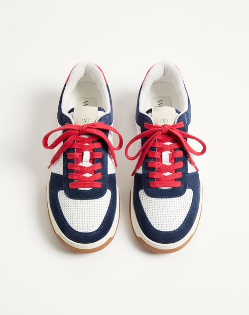Valentino Garavani - Sparry Sneaker In Split Leather And Nappa - Cobalt/white/coral - Man - Sneakers