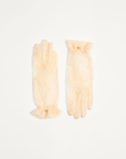 Valentino Embellished Cotton-blend Fishnet Gloves In Butter/gold