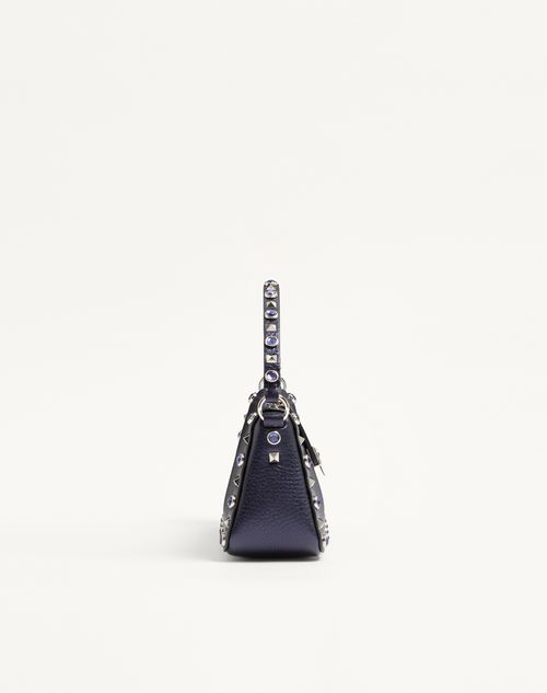 Valentino Garavani - Valentino Garavani Rockstud Small Shoulder Bag In Laminated Calfskin With Cabochon Stones - Navy - Woman - Shoulder Bags
