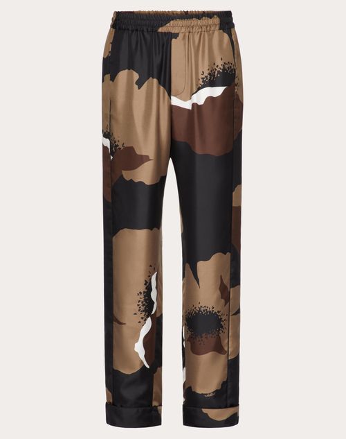 Shop Valentino Silk Twill Pyjama Pants With Flower Portrait Print In Black/clay/ivory