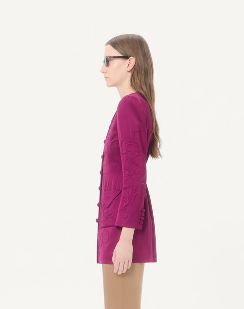 Valentino - Caban In Cady Raso Ricamato - Viola Magenta - Donna - Giacche E Caban