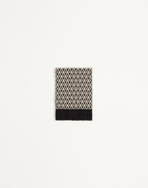 Valentino Garavani - Toute La V Knitted Wool Scarf - Black/cream - Man - Soft Accessories
