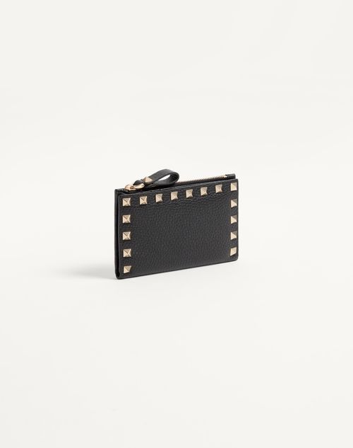 Valentino Garavani - Rockstud Grainy Calfskin Cardholder With Zipper - Black - Woman - Wallets And Small Leather Goods