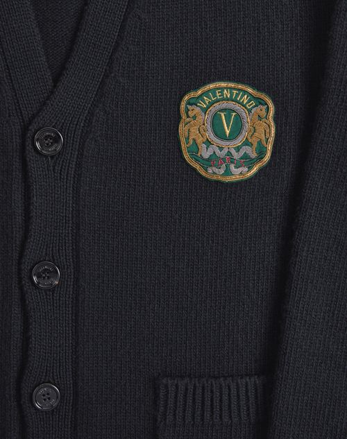Valentino - Valentino Wool Cardigan With Embroidered Valentino Patch - Black - Man - Knitwear