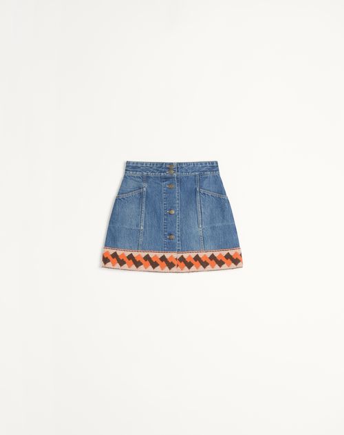 VALENTINO VALENTINO DENIM SKIRT WITH JACQUARD TRIMS WOMAN DENIM 40