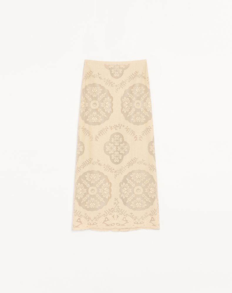 Valentino Women's Ecru/Silver Midi Skirt In Floral Stamp Blanket Woman 44