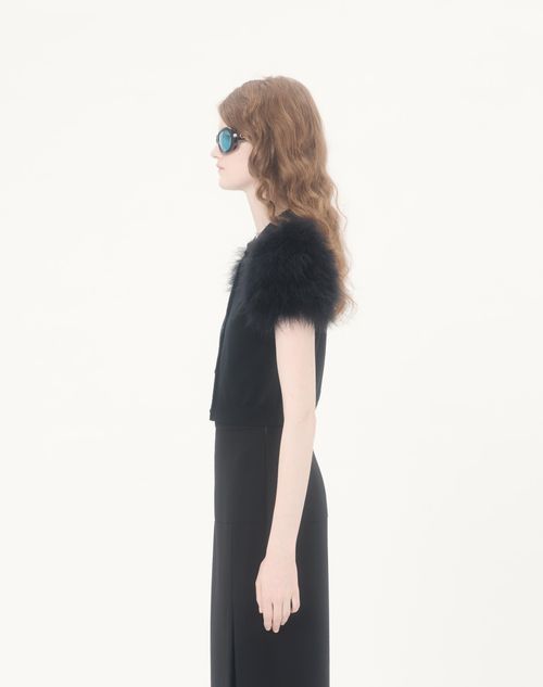Valentino - Wool Knit Cardigan With Feathers - Black - Woman - Knitwear