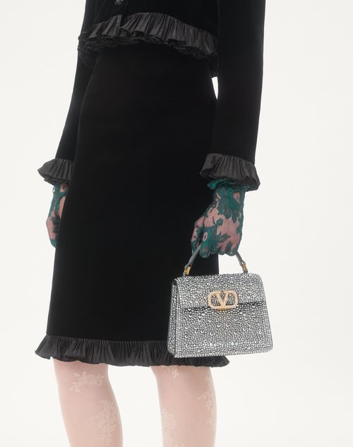 Valentino Garavani - Valentino Garavani Mini Vsling Handbag With Rhinestones And Jewel Logo - Crystal - Woman - Top Handle Bags