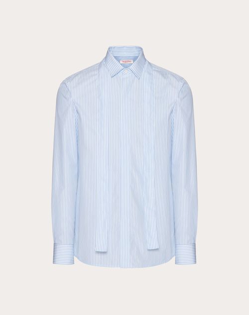 Valentino Cotton Poplin Shirt With Removable Scarf In Blue