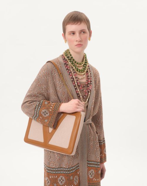 Valentino - Knit Cardigan With Lurex Jacquard Pattern - Ginger Orange/beige - Woman - Knitwear