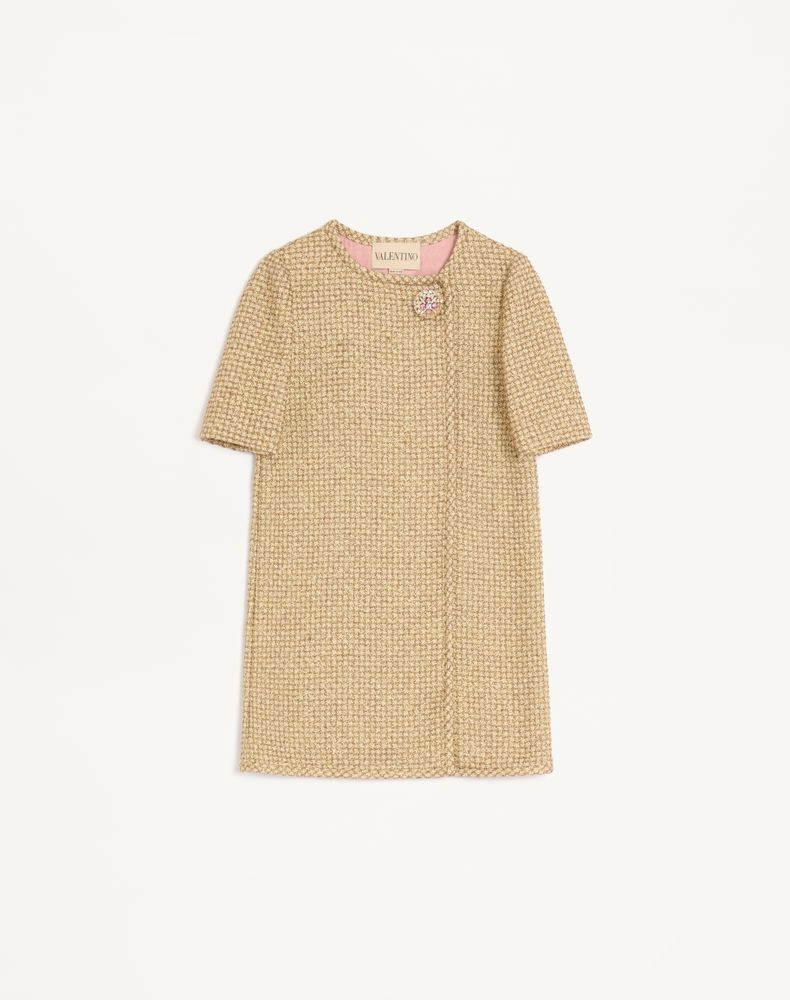 Valentino Women's Gold Short Canestrello Lurex Tweed Dress Woman 42