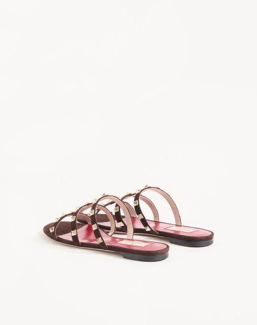 Valentino Garavani - Rockstud Slide Sandal In Suede 05mm - Ebony - Woman - Sandals