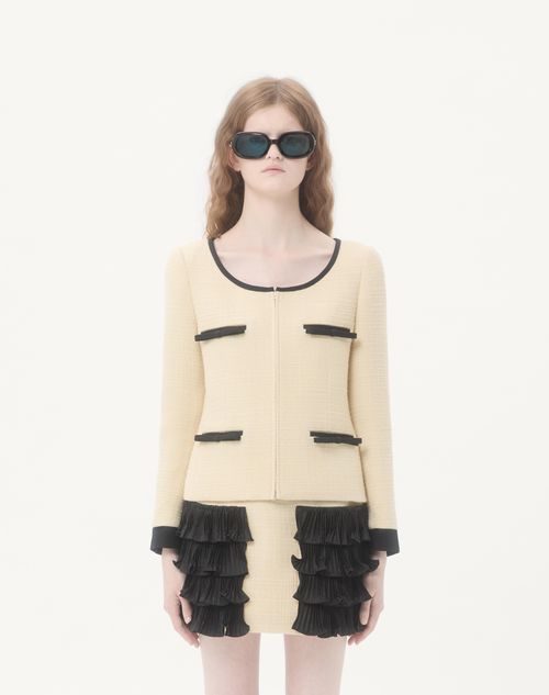 Valentino - Plain Wool Tweed Jacket - Almond/black - Woman - Jackets And Blazers