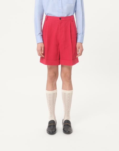 Valentino - Cuffed Linen Bermuda Shorts - Cherry Red - Man - Trousers And Shorts
