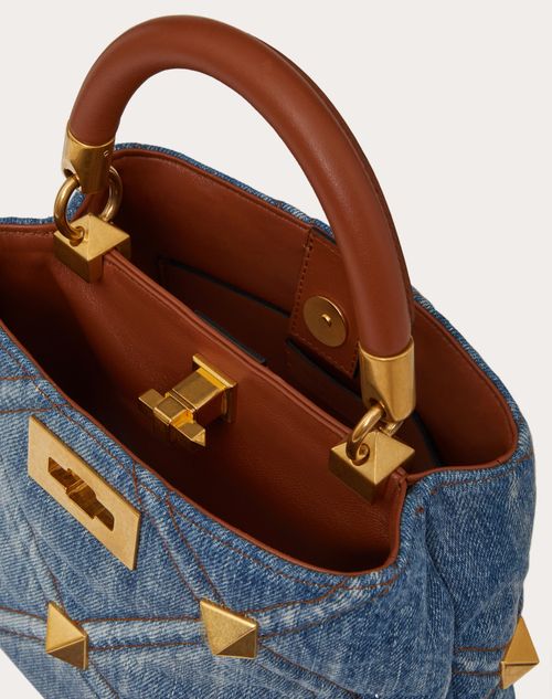 Valentino Garavani - Small Roman Stud The Handle Bag In Denim - Denim - Woman - Top Handle Bags