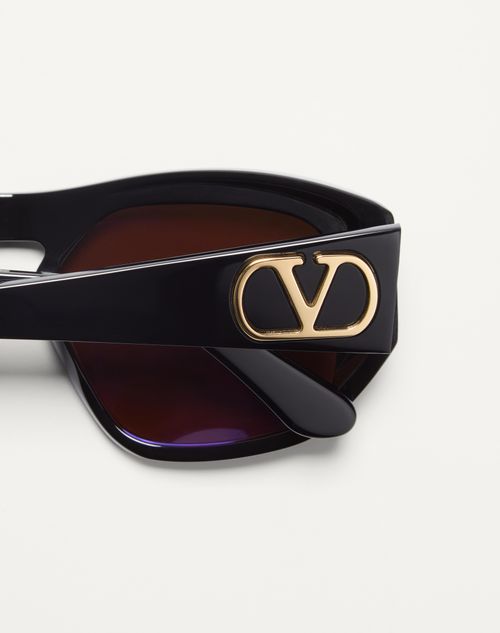 Valentino - Rectangular Acetate Frame - Black/brown - Unisex - Eyewear