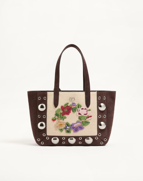 Valentino Garavani - Borsa Media Shopping Valentino Garavani Nellcôte Ricamata - Ebano/multicolor - Donna - Borse Shopping