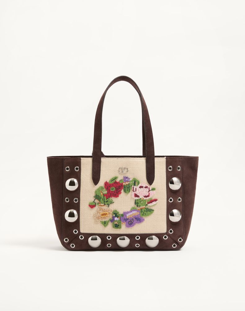 Valentino Garavani Women's Ebony/Multicolour Nellcôte Embroidered Medium Shopping Bag Woman Uni