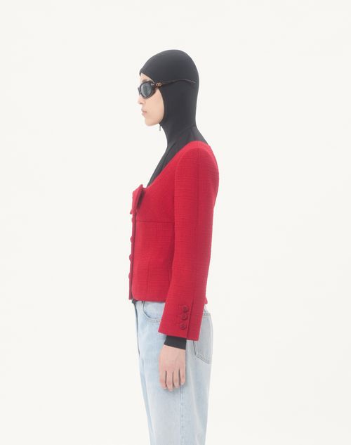 Valentino - Short Jacket In Plain Wool Tweed - Paris - Woman - Jackets And Blazers