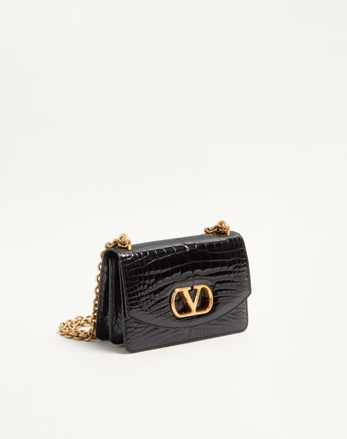 Valentino Garavani - Valentino Garavani Vain Small Shoulder Bag In Crocodile Leather - Black - Woman - Shoulder Bags