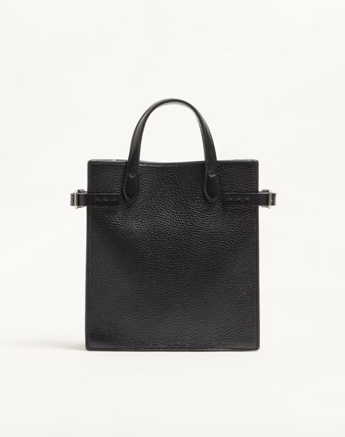 Valentino Garavani - ヴァレンティノ ガラヴァーニ アンティーブ グレインレザー スモール トート - ブラック - メンズ - トート