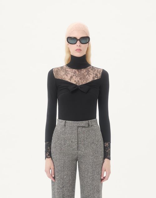 Valentino - Wool Jumper With Lace - Black - Woman - Knitwear