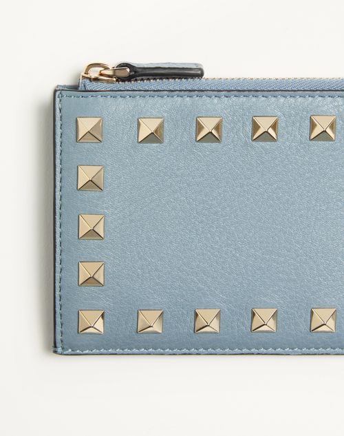 Valentino Garavani - Rockstud Grainy Calfskin Cardholder With Zip - Stone - Woman - Wallets And Small Leather Goods