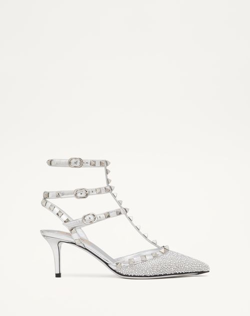Valentino Garavani Rockstud Ankle Strap Pumps In Crystal/pearl Grey/silver