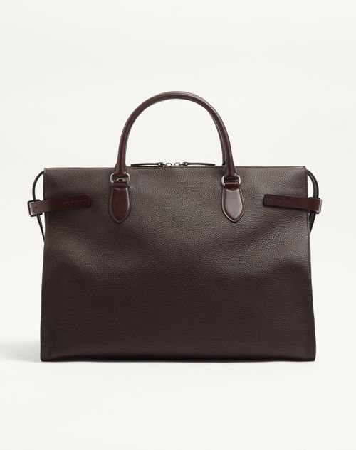 Valentino Garavani - Valentino Garavani Antibes Duffle Bag In Grained Leather - Dark Brown - Man - Shoulder Bags