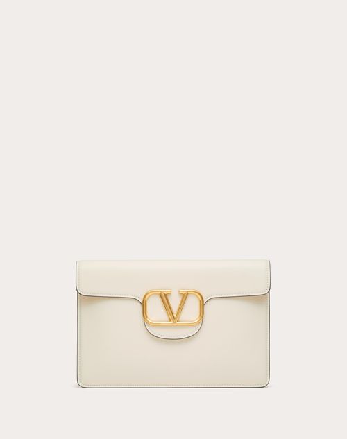 Valentino Garavani Garavani Locò Calfskin Clutch Bag Woman Light Ivory Uni In White