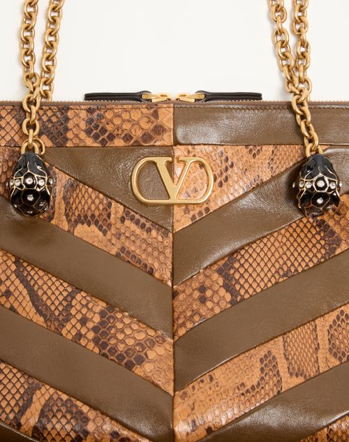 Valentino Garavani - Valentino Garavani Panthea Mittelgroße Schultertasche Aus Python- Und Nappaleder Mit Chevron-muster - Roasted Pecan/elfenbein/tundra - Frau - Schultertaschen