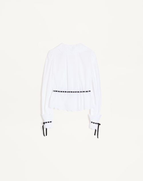 Valentino - Embroidered Cotton Popeline Shirt - White/ Black - Woman - Shirts And Tops