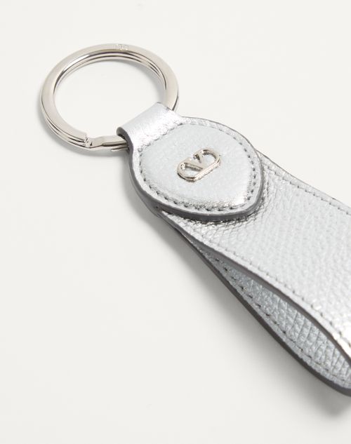 Valentino Garavani - Vlogo Signature Keyring In Grainy Calfskin - Silver - Woman - Bag Charms And Keyrings