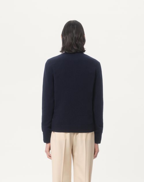 Valentino - Wool Sweater With Chez Valentino Jacquard Motif - Blue/red - Man - Knitwear
