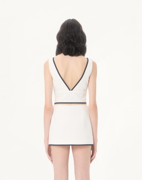 Valentino - Canestrello Cotton Tweed Top - Latte/black - Woman - Shirts And Tops