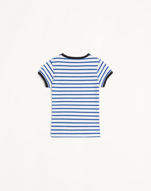 Valentino - Striped Cotton Jersey T-shirt - Ivory/blue - Woman - Tshirts And Sweatshirts