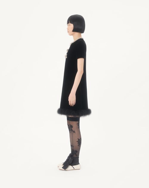 Valentino - Short Dress In Embroidered Sablé Velvet - Black/silver - Woman - Dresses