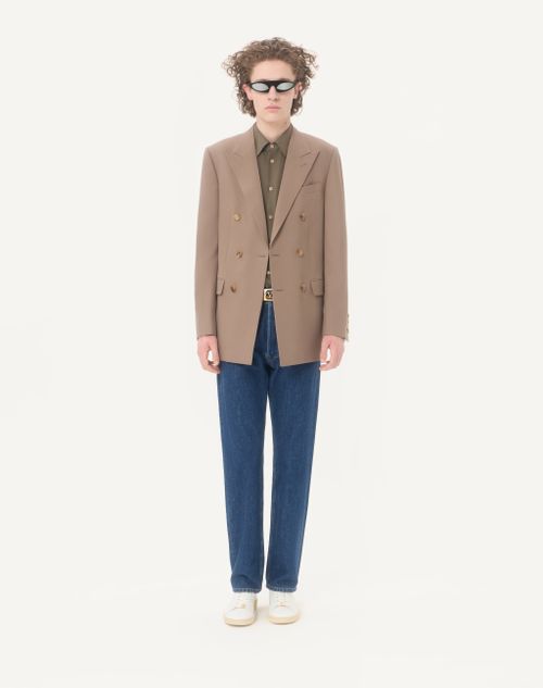 Valentino - Valentino Double-breasted Jacket In Natté Wool - Beige - Man - Coats And Blazers