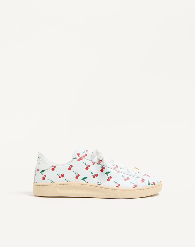 Valentino Garavani Men's White Royco Sneaker In Nappa Calfskin With Cherryfic Pattern Man 46