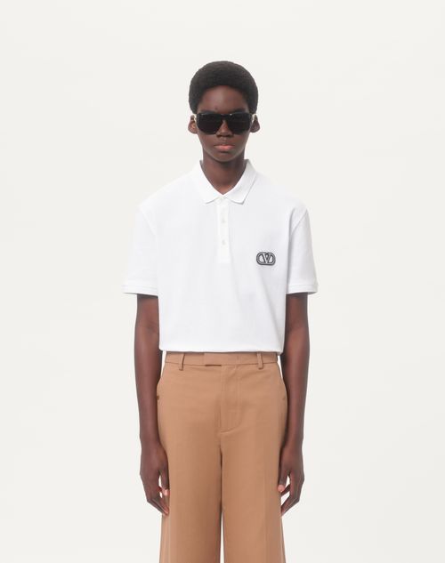 Valentino - Cotton Piqué Polo Shirt With Vlogo Signature Patch - White - Man - T-shirts And Sweatshirts