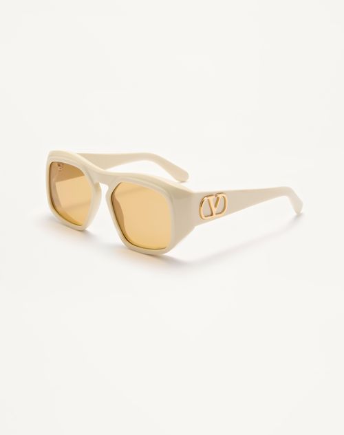 Valentino - Rectangular Acetate Frame - Ivory/amber - Unisex - Eyewear