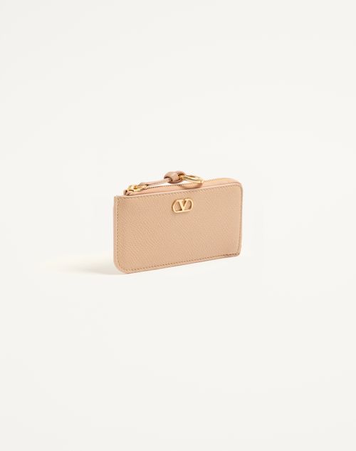 Valentino Garavani - Valentino Garavani Vlogo Signature Zip-around Charm Cardholder In Grainy Calfskin - Pink - Woman - Wallets And Small Leather Goods