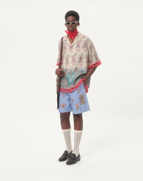 Valentino - Denim Bermuda Shorts With Embroidery - Denim - Man - Denim