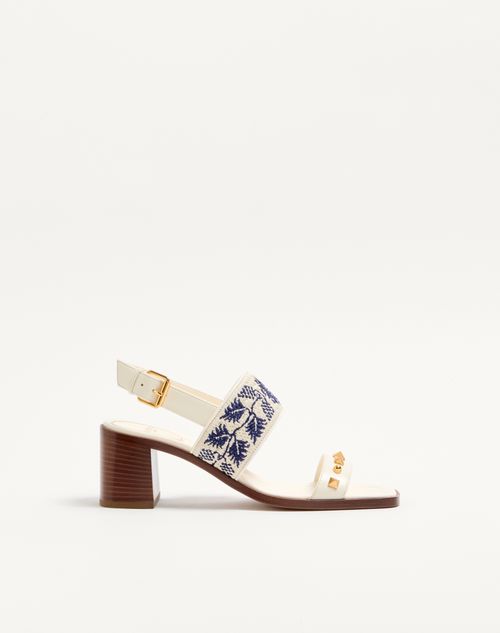 Valentino Garavani - Plaster Caster Sandal In Calfskin With Grape Embroidery 60mm - Ivory/natural/blue - Woman - Sandals