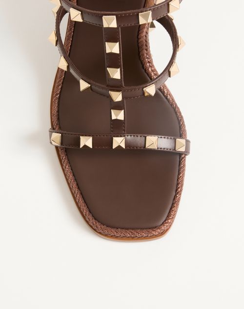 Valentino Garavani - Rockstud Wedge Slide In Calfskin With Cornely Embroidery 100mm - Fondant - Woman - Espadrilles And Wedges