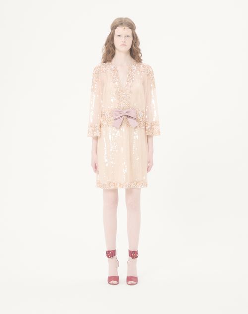 Valentino - Abito Corto In Tulle Illusione Ricamato - Rosa - Donna - Abiti