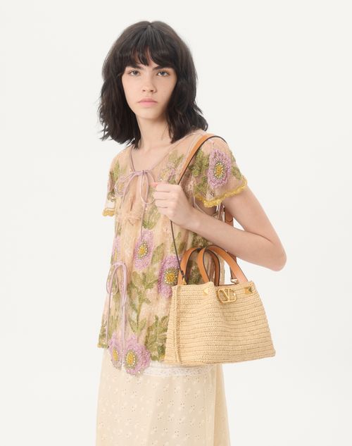 Valentino Garavani - Valentino Garavani Small Raffia Shopping Bag - Natural - Woman - Totes